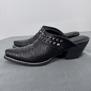 Ariat Womens Black Studded Python Embossed Mule Clogs 8.5B Western 21210